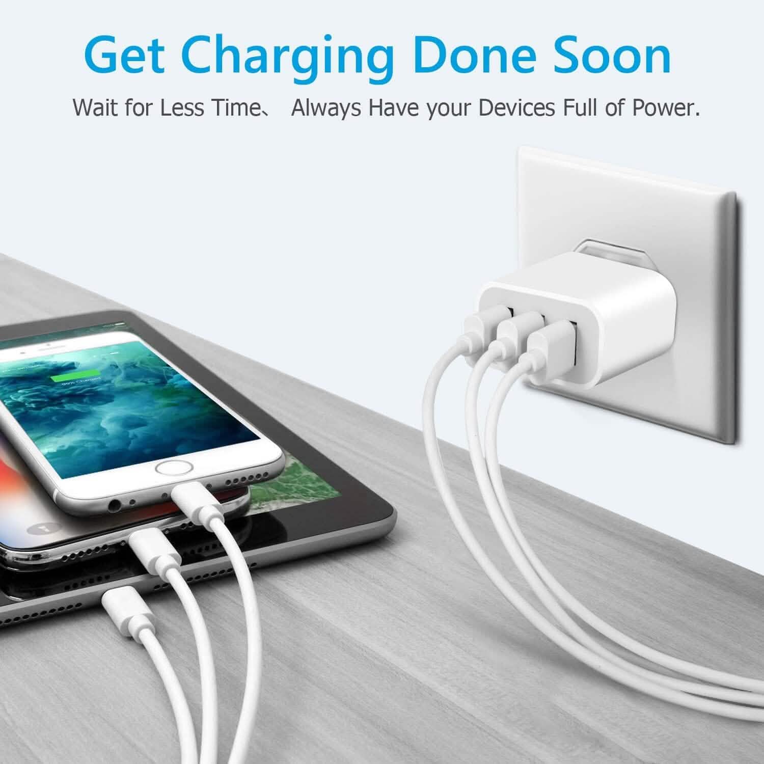 2-Pack: Compact 3-Port USB Wall Charger Adapters with Quick Charge