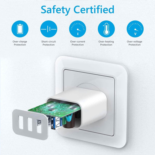 2-Pack: Compact 3-Port USB Wall Charger Adapters with Quick Charge