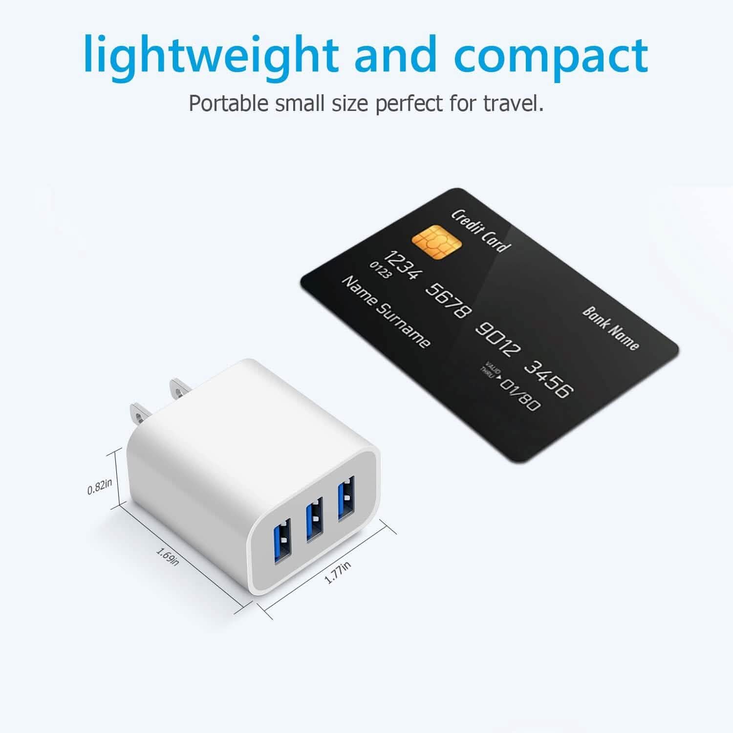 2-Pack: Compact 3-Port USB Wall Charger Adapters with Quick Charge