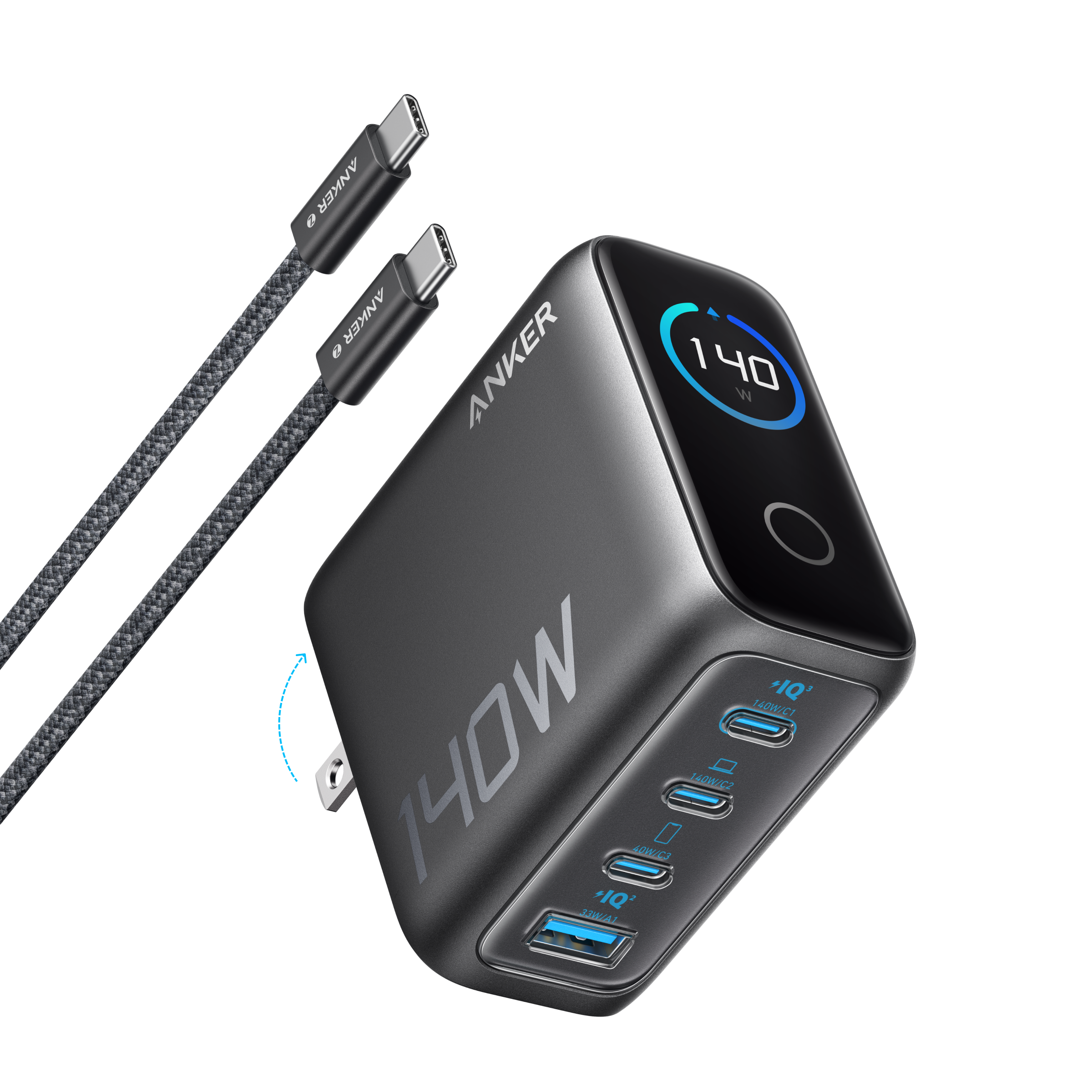 Anker Charger (140W, 4-Port, PD 3.1) with USB-C Cable